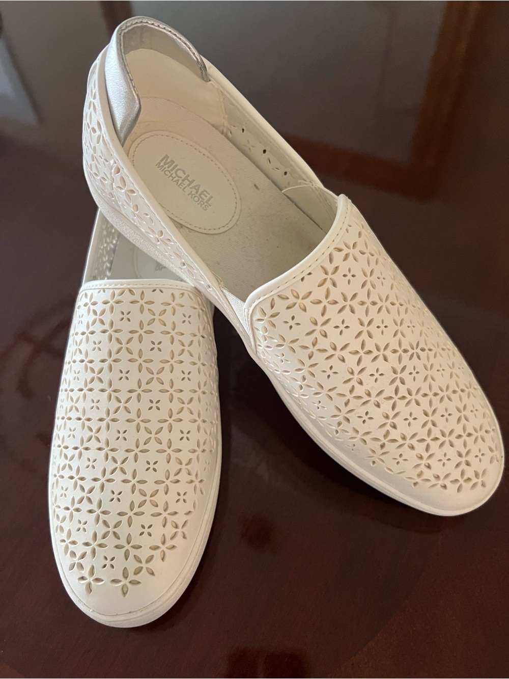 MICHAEL Michael Kors White Laser-Cut Slip-On Loafers